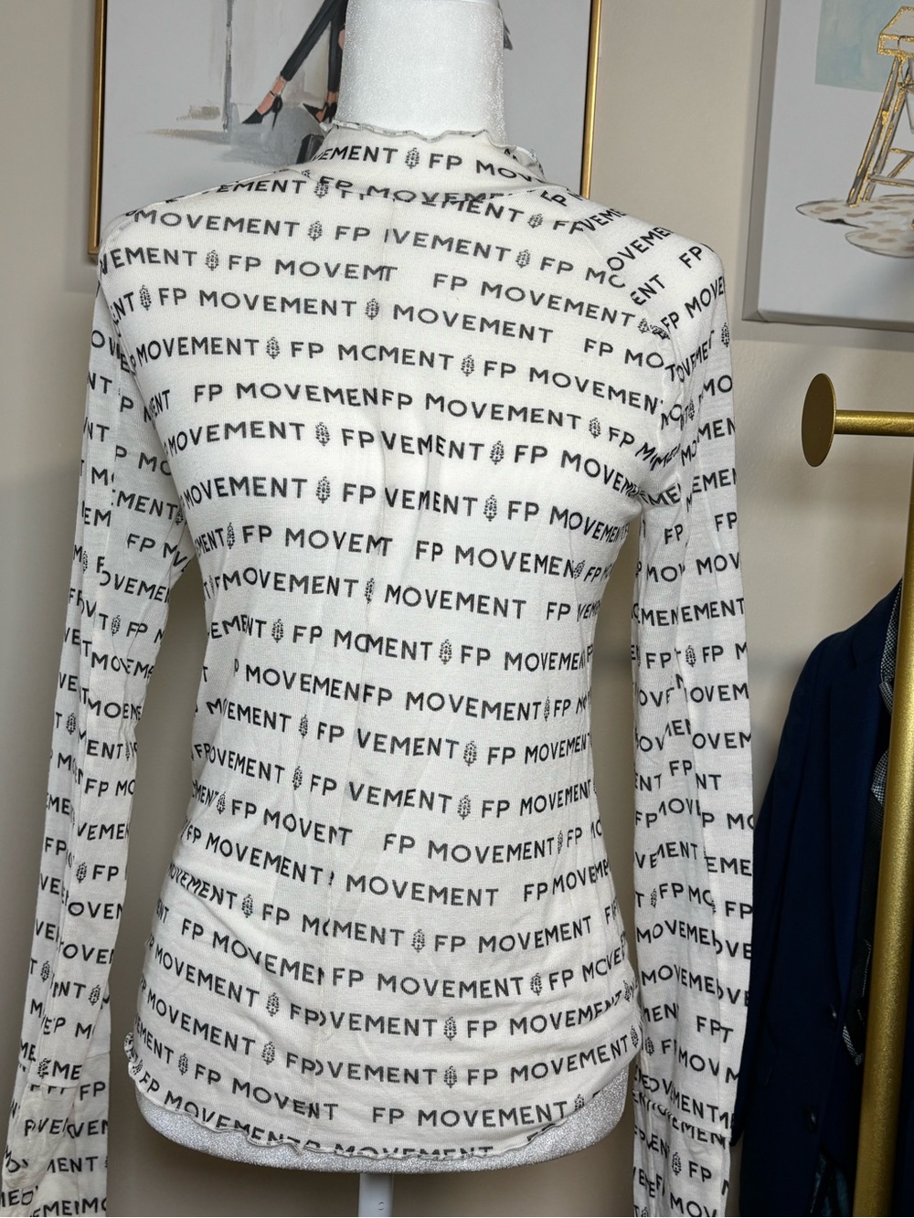 FP Movement High Jump Logo Print Mock Neck Mesh Top M